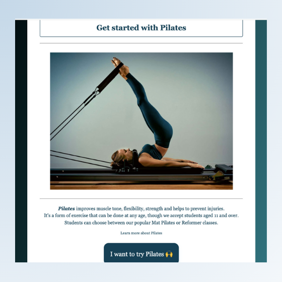 Pilates landing page